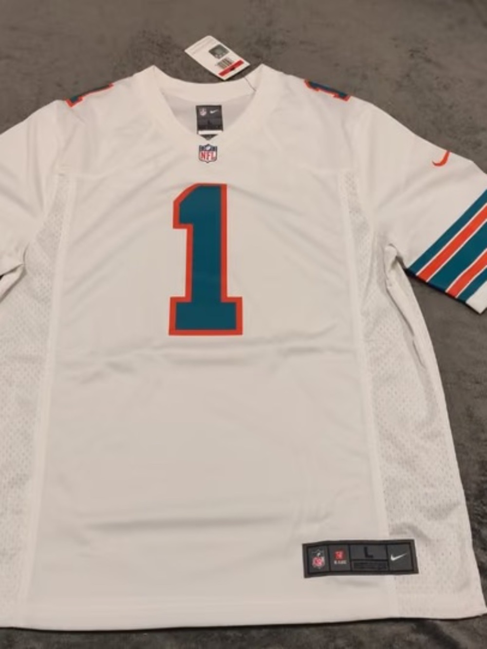 Nike Miami Dolphins #1 Throwback Jersey — White, Size L